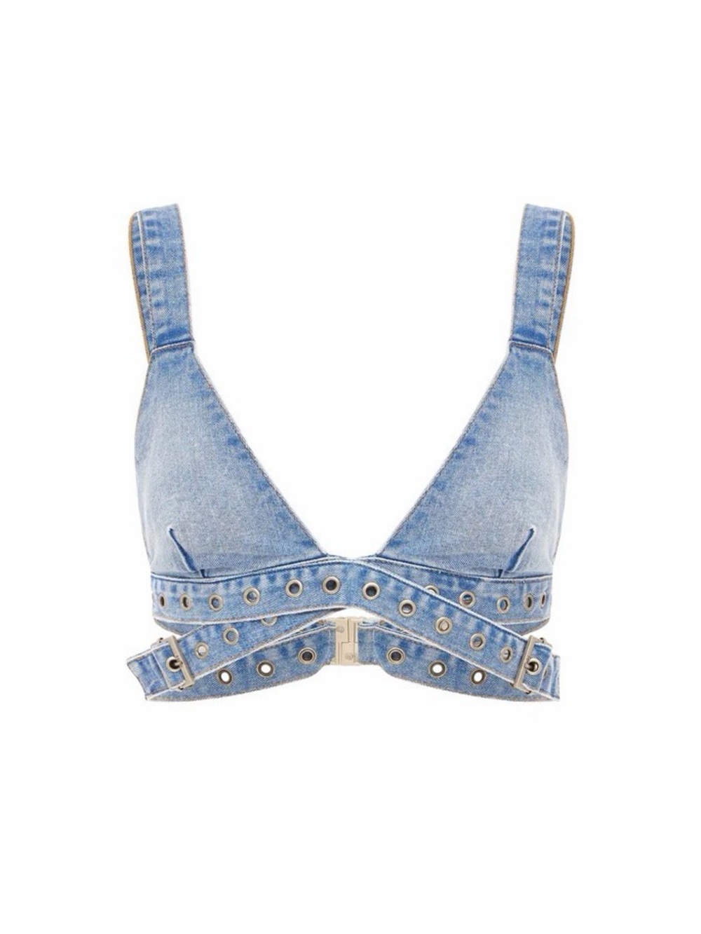 Brand New Ksubi Light Blue Denim Eyelet Belted Bralette